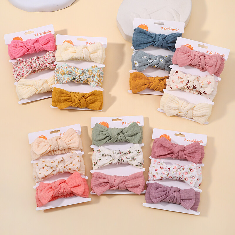 3 vnt./komplektas Mergaičių elastinga galvos juosta kūdikių plaukų aksesuarai naujagimio minkšti lankai galvos apdangalai, spausdinimas, tvarsčių juostelė, juostelė Bowknot plaukų šalikas