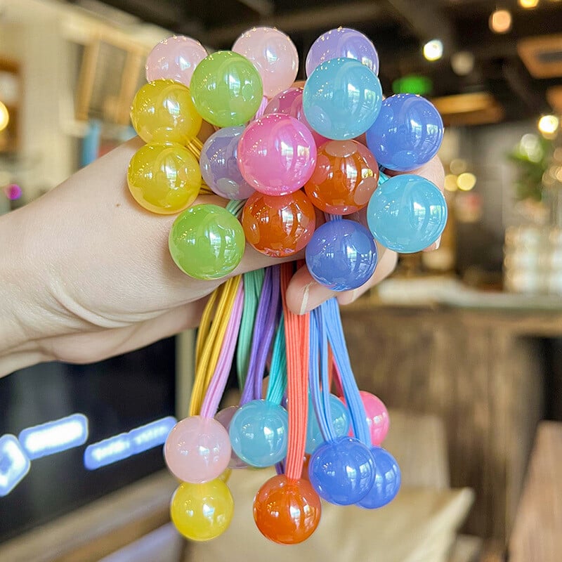 2 ks/lot kórejské farebné guľôčky kreslená hlava roztomilá jednoduchá dlhá gumička pre dievčatá deti kawaii cop vlasov väzba