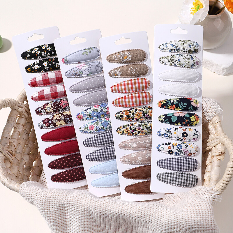 10vnt./att. Nauji vaikiški plaukų segtukai su margintais medvilniniais BB plaukų segtukų rinkinys Pavasario vasaros spalvos plaukų segtukai mergaičių puošnioms galvos segtėms