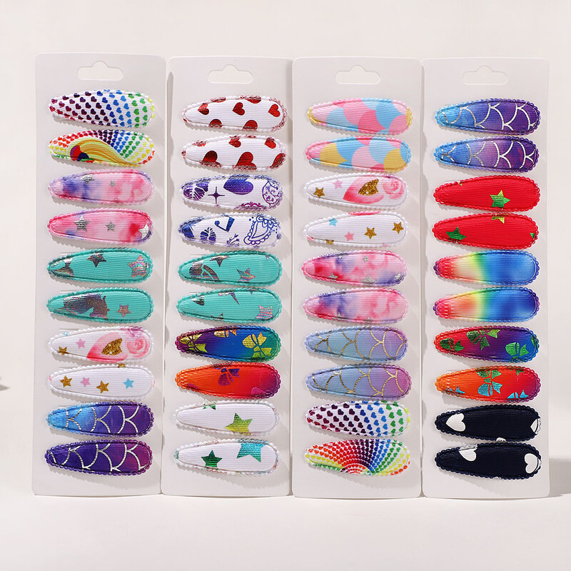 10vnt./att. Nauji vaikiški plaukų segtukai su margintais medvilniniais BB plaukų segtukų rinkinys Pavasario vasaros spalvos plaukų segtukai mergaičių puošnioms galvos segtėms