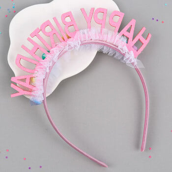 Νέα Χρόνια Πολλά Παγιέτα Παιδική Πομπον Crown Hairbands Birthday Girl Hairband Pink Headwear Παιδικά κρίκους μαλλιών