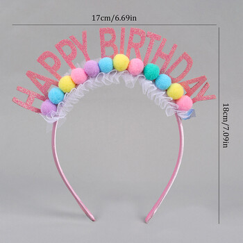 Νέα Χρόνια Πολλά Παγιέτα Παιδική Πομπον Crown Hairbands Birthday Girl Hairband Pink Headwear Παιδικά κρίκους μαλλιών