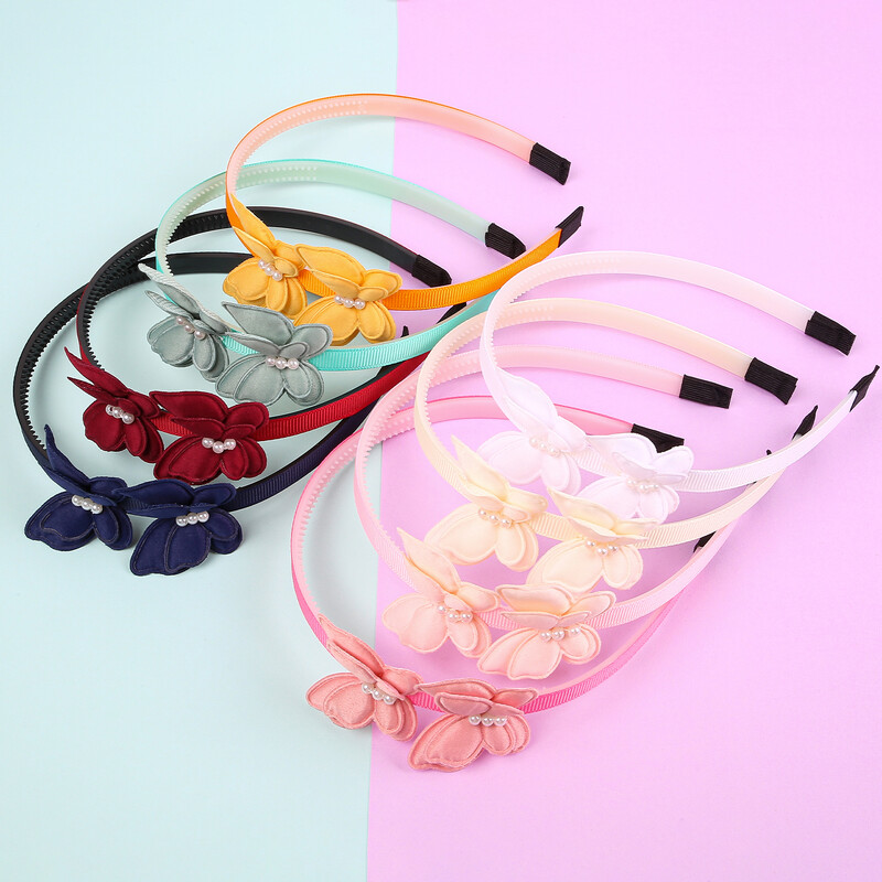 1/4 vnt Mielos drugelio galvos juostos mergaitėms Pearl Double Butterfly plaukų lankeliai plaukų juostelės su dantukais vaikams Vaikų plaukų aksesuarai