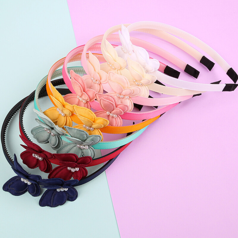 1/4 vnt Mielos drugelio galvos juostos mergaitėms Pearl Double Butterfly plaukų lankeliai plaukų juostelės su dantukais vaikams Vaikų plaukų aksesuarai