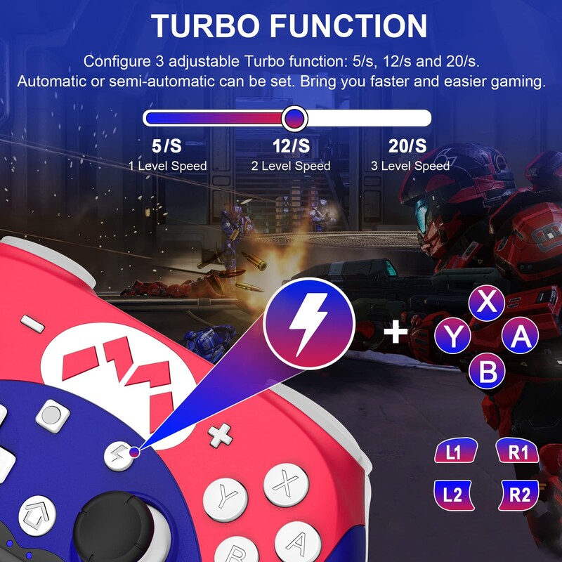 Herný ovládač Bezdrôtový Gamepad s ovládaním Bluetooth s Turbo 6-osým Gyro pre konzolu Nintendo Switch Pro Switch Lite OLED