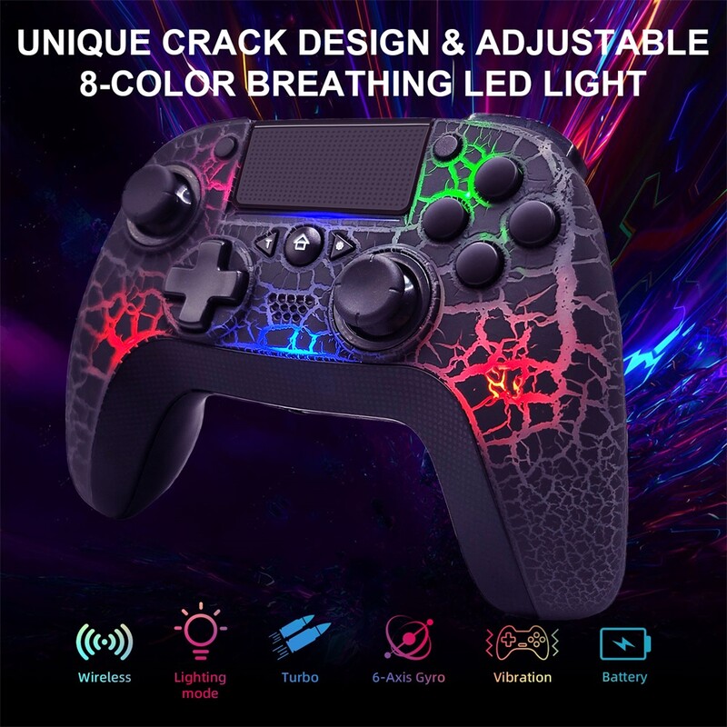 Bezdrôtové gamepady s Bluetooth diaľkovým ovládaním pre PS3 PS4 so 6-osým gyroskopom RGB LED diódami, herný ovládač pre Play Station 3 a 4 PC