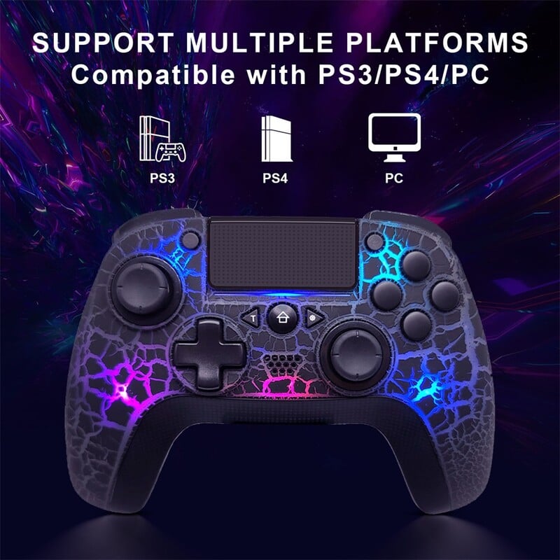 Bezdrôtové gamepady s Bluetooth diaľkovým ovládaním pre PS3 PS4 so 6-osým gyroskopom RGB LED diódami, herný ovládač pre Play Station 3 a 4 PC