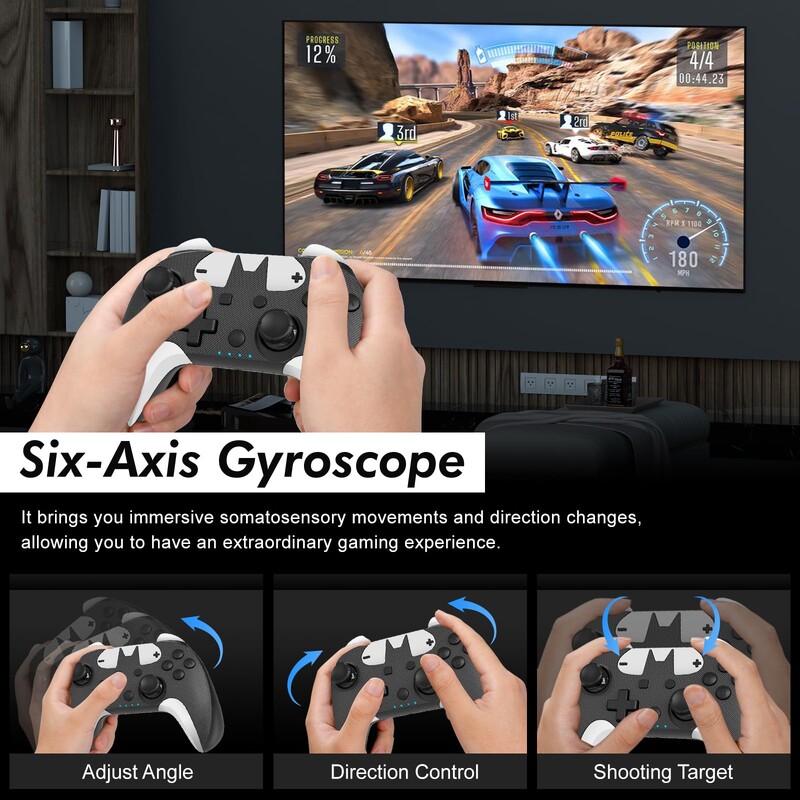 Vezeték nélküli játékvezérlő Bluetooth joystick játékvezérlő Nintendo Switch Pro/Switch Lite OLED-hez, turbó, vibráció, 6 tengelyes giroszkóp