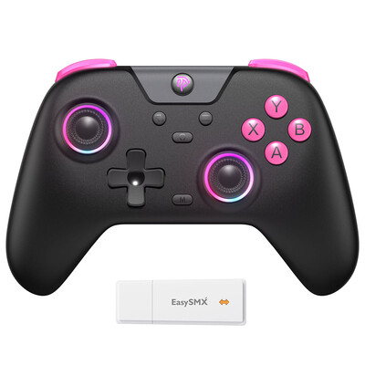 „EasySMX X05“ belaidis žaidimų pultelis „Bluetooth“ žaidimų valdiklis, suderinamas su kompiuteriu / telefonu / jungikliu / „Steam Gamer“, RGB šviesa, „Hall Effect“