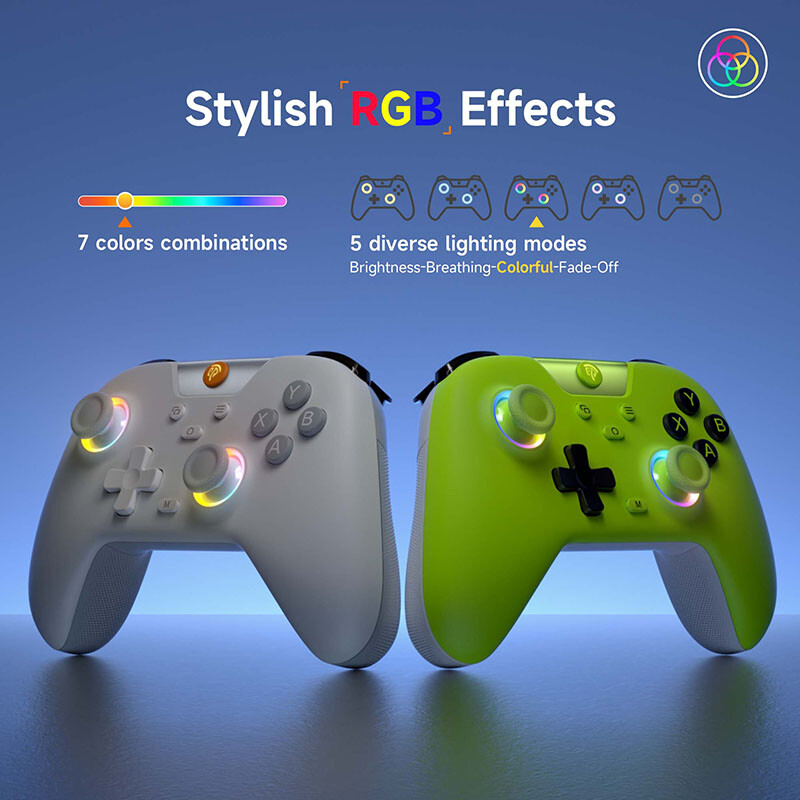 „EasySMX X05“ belaidis žaidimų pultelis „Bluetooth“ žaidimų valdiklis, suderinamas su kompiuteriu / telefonu / jungikliu / „Steam Gamer“, RGB šviesa, „Hall Effect“