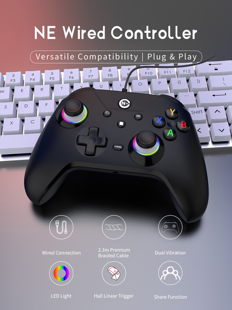 NE N5 Pro USB Žičani Hall Effect PC kontroleri za Windows Win 7/8/10/11 Steam Gaming Kontrole igara Gamepads RGB Light Joystick