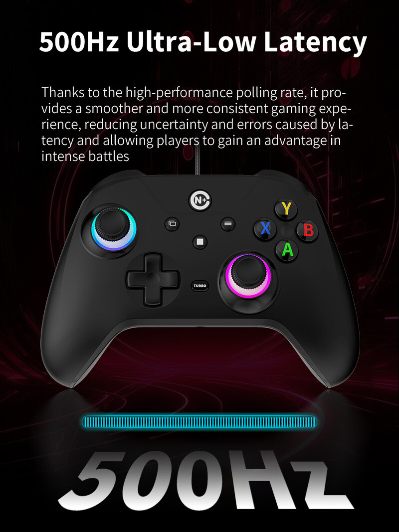 NE N5 Pro Ενσύρματο χειριστήριο για υπολογιστή Nintendo Switch Laptop Turbo Δόνηση LED Φως 2,3m/7,5ft Καλώδιο 500Hz Gamepad RGB Joystick