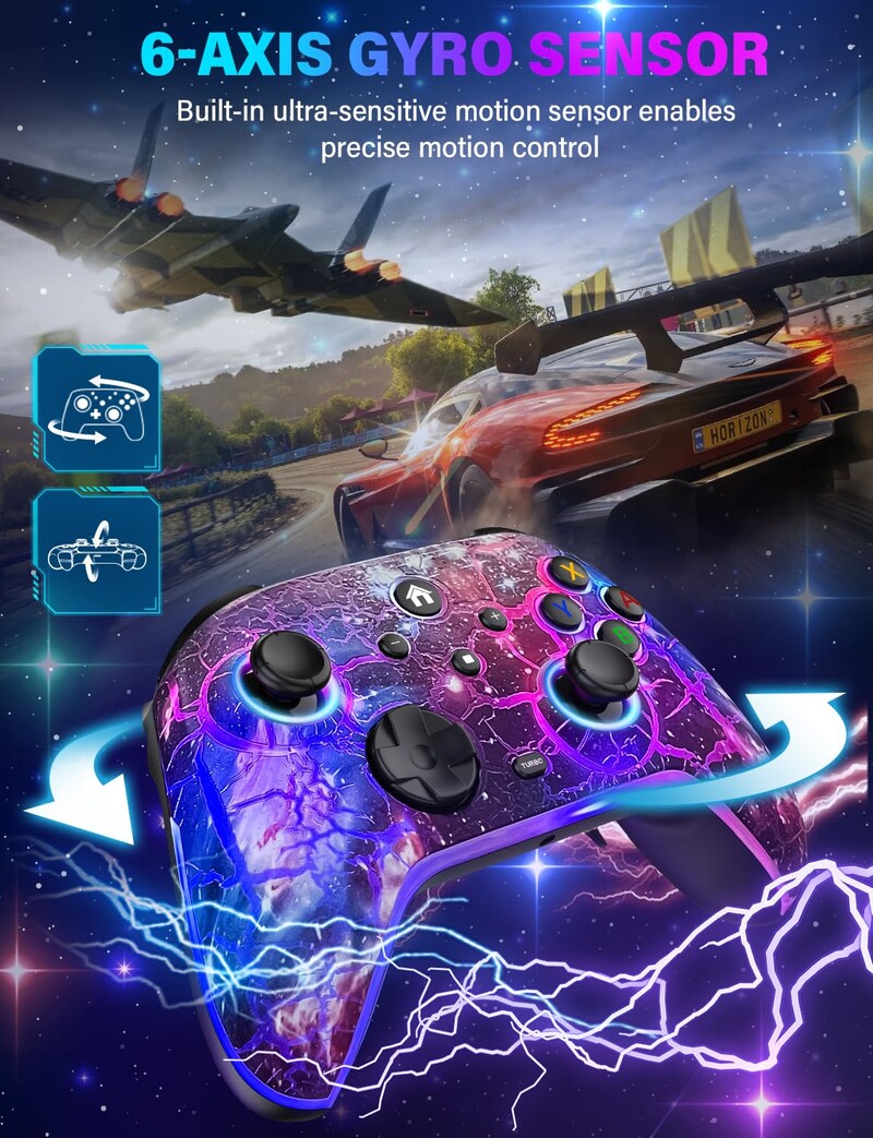 „NE Wireless Pro Switch Controller“ žaidimų žaidimų pultelis su RGB/Wake Up/Turbo/Joystick, skirtas Nintendo Switch/Lite/OLED/PC/iOS/Android