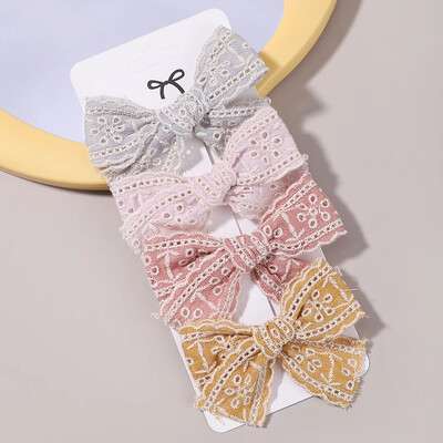 4 db Édes csipke nyomott masnis hajkapcsok hajcsajoknak Kézzel készített hajtűk Boutique Barrettes fejfedők baba haj kiegészítők