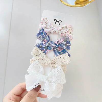 4 db Édes csipke nyomott masnis hajkapcsok hajcsajoknak Kézzel készített hajtűk Boutique Barrettes fejfedők baba haj kiegészítők