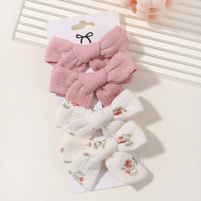 4 db Édes csipke nyomott masnis hajkapcsok hajcsajoknak Kézzel készített hajtűk Boutique Barrettes fejfedők baba haj kiegészítők