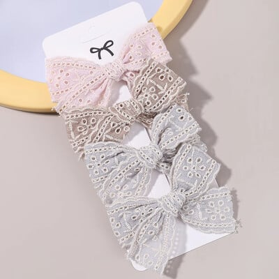 4 db Édes csipke nyomott masnis hajkapcsok hajcsajoknak Kézzel készített hajtűk Boutique Barrettes fejfedők baba haj kiegészítők