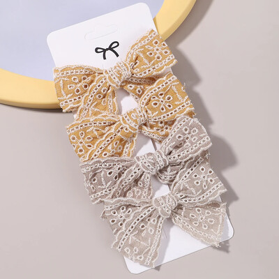 4 db Édes csipke nyomott masnis hajkapcsok hajcsajoknak Kézzel készített hajtűk Boutique Barrettes fejfedők baba haj kiegészítők