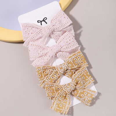 4 db Édes csipke nyomott masnis hajkapcsok hajcsajoknak Kézzel készített hajtűk Boutique Barrettes fejfedők baba haj kiegészítők