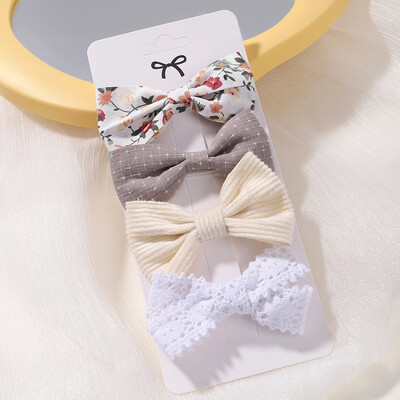 4 db Édes csipke nyomott masnis hajkapcsok hajcsajoknak Kézzel készített hajtűk Boutique Barrettes fejfedők baba haj kiegészítők