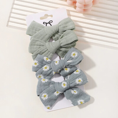 4 db Édes csipke nyomott masnis hajkapcsok hajcsajoknak Kézzel készített hajtűk Boutique Barrettes fejfedők baba haj kiegészítők