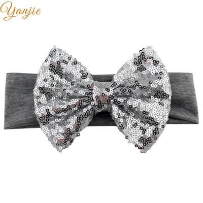 Trendy 5" veľké flitrové mašle do vlasov bavlnená čelenka veľkoobchod pevné elastické DIY dievčenské vlasové doplnky pokrývky hlavy párty detské čelenky
