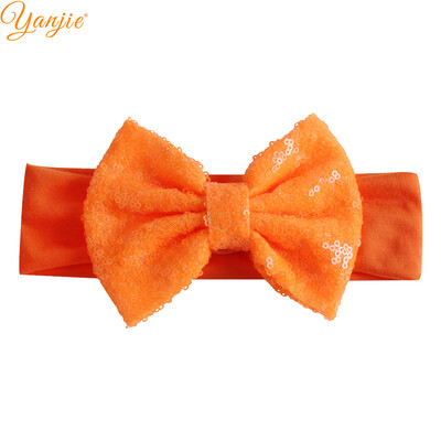 Trendy 5" veľké flitrové mašle do vlasov bavlnená čelenka veľkoobchod pevné elastické DIY dievčenské vlasové doplnky pokrývky hlavy párty detské čelenky