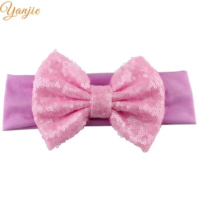 Trendy 5" veľké flitrové mašle do vlasov bavlnená čelenka veľkoobchod pevné elastické DIY dievčenské vlasové doplnky pokrývky hlavy párty detské čelenky