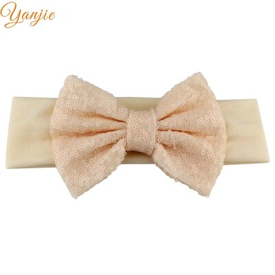 Trendy 5" veľké flitrové mašle do vlasov bavlnená čelenka veľkoobchod pevné elastické DIY dievčenské vlasové doplnky pokrývky hlavy párty detské čelenky