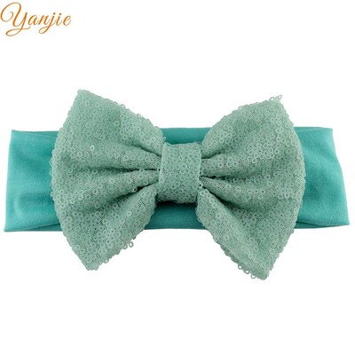 Trendy 5" veľké flitrové mašle do vlasov bavlnená čelenka veľkoobchod pevné elastické DIY dievčenské vlasové doplnky pokrývky hlavy párty detské čelenky
