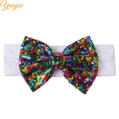 Trendy 5" veľké flitrové mašle do vlasov bavlnená čelenka veľkoobchod pevné elastické DIY dievčenské vlasové doplnky pokrývky hlavy párty detské čelenky