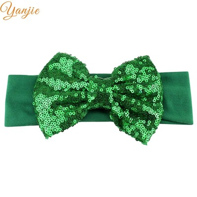 Trendy 5" veľké flitrové mašle do vlasov bavlnená čelenka veľkoobchod pevné elastické DIY dievčenské vlasové doplnky pokrývky hlavy párty detské čelenky