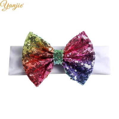 Trendy 5" veľké flitrové mašle do vlasov bavlnená čelenka veľkoobchod pevné elastické DIY dievčenské vlasové doplnky pokrývky hlavy párty detské čelenky