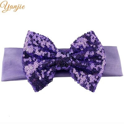Trendy 5" veľké flitrové mašle do vlasov bavlnená čelenka veľkoobchod pevné elastické DIY dievčenské vlasové doplnky pokrývky hlavy párty detské čelenky