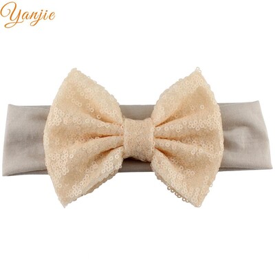 Trendy 5" veľké flitrové mašle do vlasov bavlnená čelenka veľkoobchod pevné elastické DIY dievčenské vlasové doplnky pokrývky hlavy párty detské čelenky