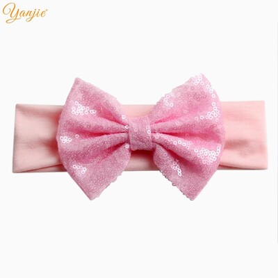 Trendy 5" veľké flitrové mašle do vlasov bavlnená čelenka veľkoobchod pevné elastické DIY dievčenské vlasové doplnky pokrývky hlavy párty detské čelenky