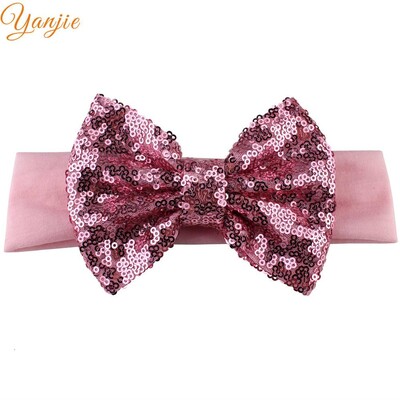 Trendy 5" veľké flitrové mašle do vlasov bavlnená čelenka veľkoobchod pevné elastické DIY dievčenské vlasové doplnky pokrývky hlavy párty detské čelenky