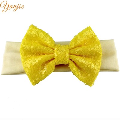 Trendy 5" veľké flitrové mašle do vlasov bavlnená čelenka veľkoobchod pevné elastické DIY dievčenské vlasové doplnky pokrývky hlavy párty detské čelenky