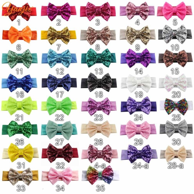 Trendy 5" veľké flitrové mašle do vlasov bavlnená čelenka veľkoobchod pevné elastické DIY dievčenské vlasové doplnky pokrývky hlavy párty detské čelenky