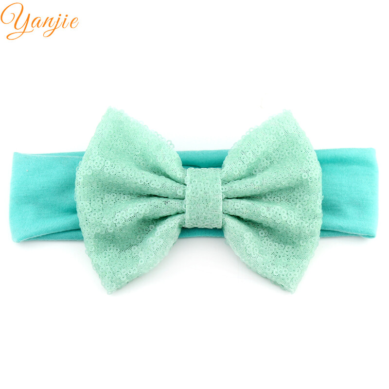 Trendy 5" veľké flitrové mašle do vlasov bavlnená čelenka veľkoobchod pevné elastické DIY dievčenské vlasové doplnky pokrývky hlavy párty detské čelenky