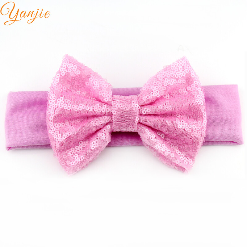 Trendy 5" veľké flitrové mašle do vlasov bavlnená čelenka veľkoobchod pevné elastické DIY dievčenské vlasové doplnky pokrývky hlavy párty detské čelenky