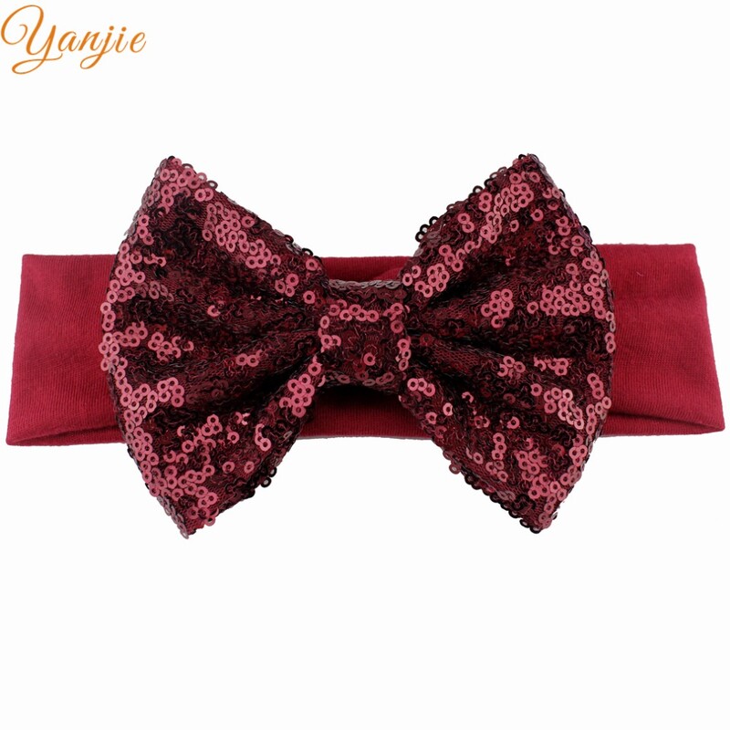 Trendy 5" veľké flitrové mašle do vlasov bavlnená čelenka veľkoobchod pevné elastické DIY dievčenské vlasové doplnky pokrývky hlavy párty detské čelenky