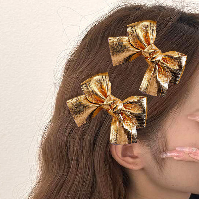 2 bucăți agrafe de păr din aur vintage, realizate manual, cu fundă din PU, agrafe de păr pentru copii, barete strălucitoare, accesorii pentru păr pentru copii