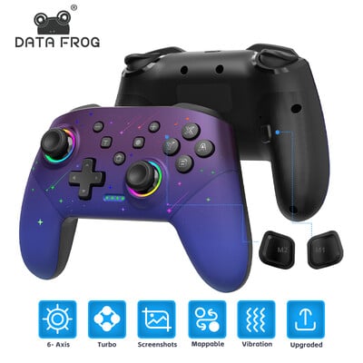 Controler wireless Data Frog pentru Nintendo Switch OLED/LITE/PC Console Pro Gamepad cu funcție Turbo programabilă Lumină RGB