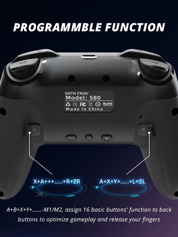 Bezdrôtový ovládač Data Frog pre Nintendo Switch OLED/LITE/PC konzolu Pro Gamepad s programovateľnou funkciou Turbo RGB podsvietenia