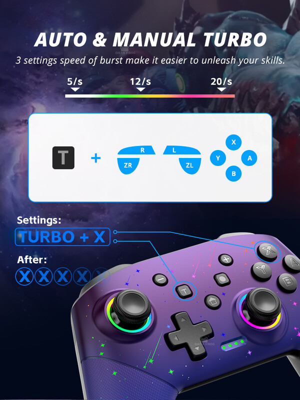 Bezdrôtový ovládač Data Frog pre Nintendo Switch OLED/LITE/PC konzolu Pro Gamepad s programovateľnou funkciou Turbo RGB podsvietenia