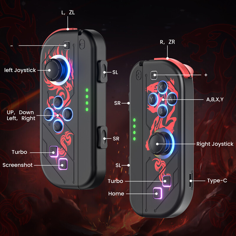 Joy Pad για Nintendo Switch/LED Lite Joystick Ασύρματο χειριστήριο παιχνιδιών λαβή Υποστήριξη αφύπνισης και Λειτουργία Turbo 6 Άξονα