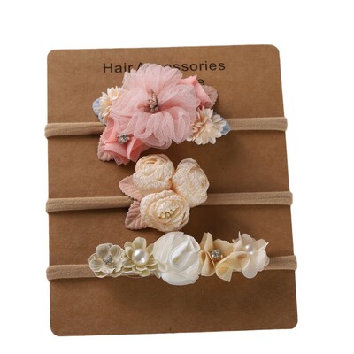 Baba fejpánt Virágok lányok elasztikus virágos hajpántok Újszülött kisgyermek fejfedők Nylon fejpántok gyerek haj kiegészítők 3db/tétel