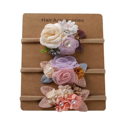 Baba fejpánt Virágok lányok elasztikus virágos hajpántok Újszülött kisgyermek fejfedők Nylon fejpántok gyerek haj kiegészítők 3db/tétel