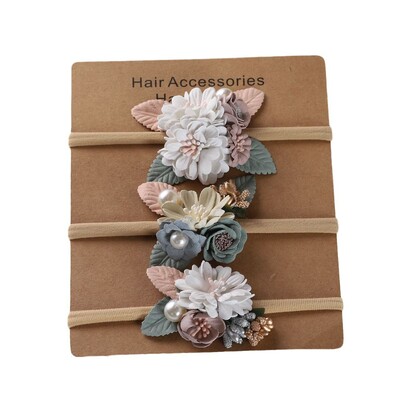 Baba fejpánt Virágok lányok elasztikus virágos hajpántok Újszülött kisgyermek fejfedők Nylon fejpántok gyerek haj kiegészítők 3db/tétel